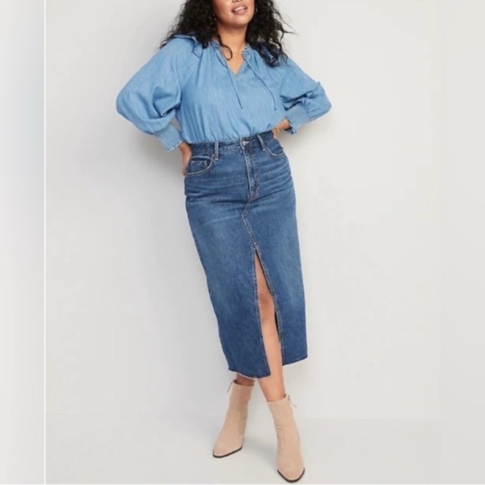 Old Navy High-Waisted Split-Front Cut-Off Non-Stretch Jean Maxi Skirt NWT - 8